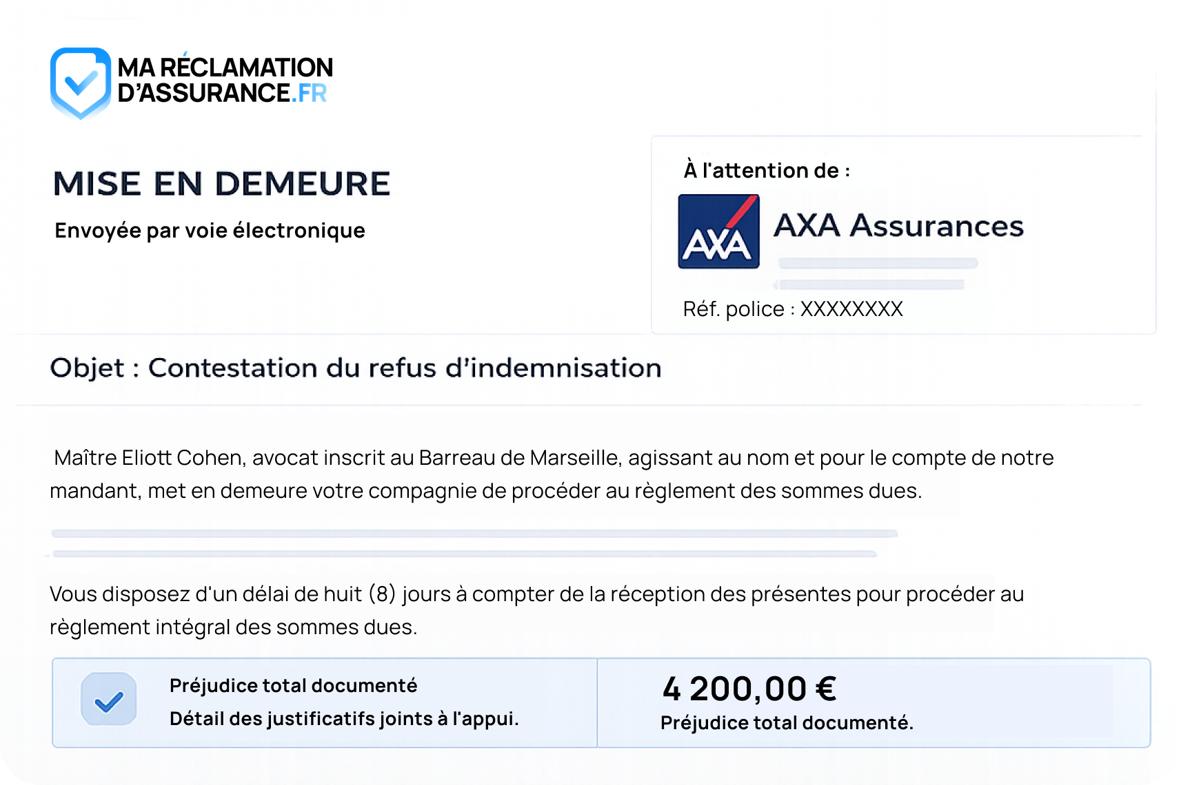 Aperçu d'une mise en demeure générée par le cabinet